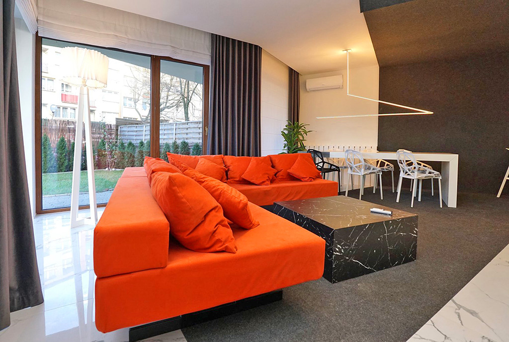 zaaranżowane w nowoczesnym stylu wnętrze luksusowego apartamentu do wynajmu Piotrków Trybunalski