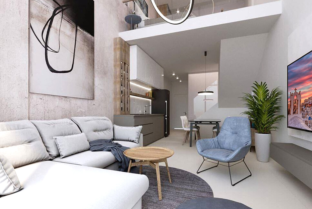 nowoczesny pokój gościnny w ekskluzywnym apartamencie do sprzedaży Cypr (Iskele)