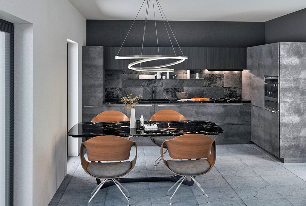 utrzymana w czarnym kolorze kuchnia w ekskluzywnym apartamencie na sprzedaż Wisła