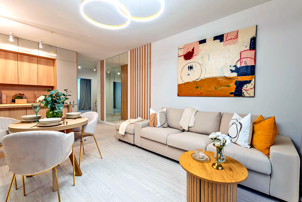 fragment pokoju dziennego w luksusowym apartamencie na sprzedaż Elbląg