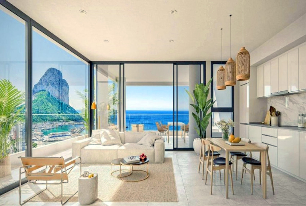 słoneczny salon w ekskluzywnym apartamencie do sprzedaży Hiszpania (Calpe)
