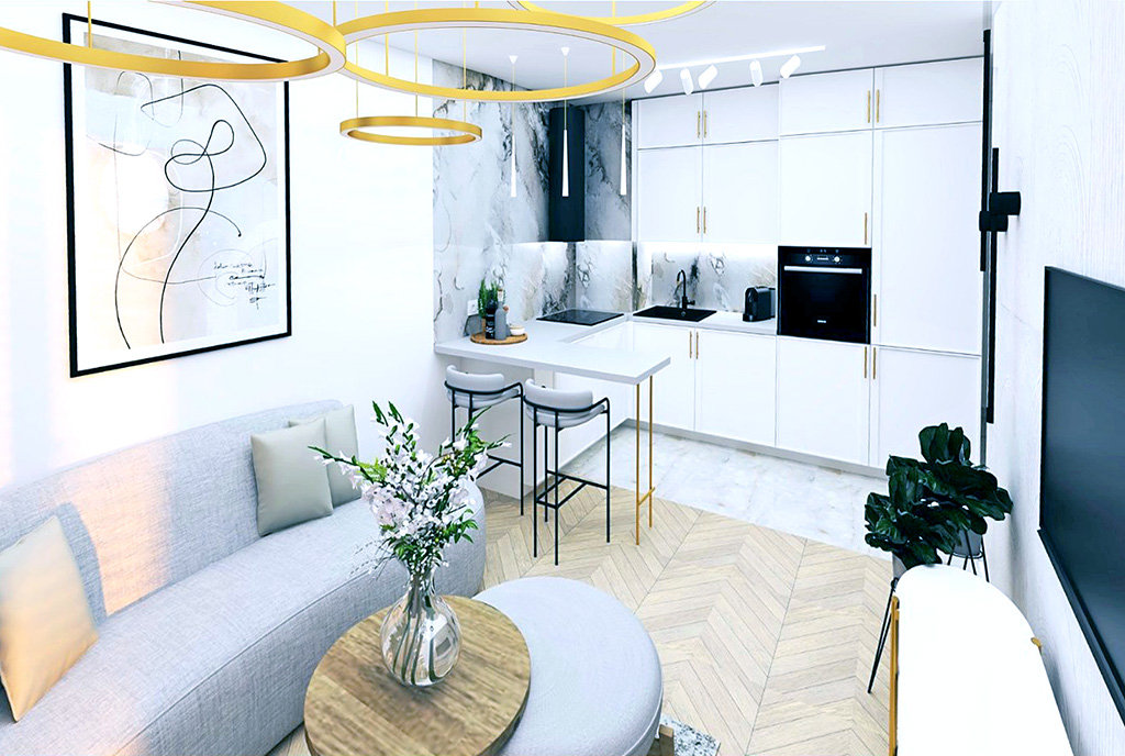 futurystyczna kuchnia w ekskluzywnym apartamencie do sprzedaży Krynica Morska