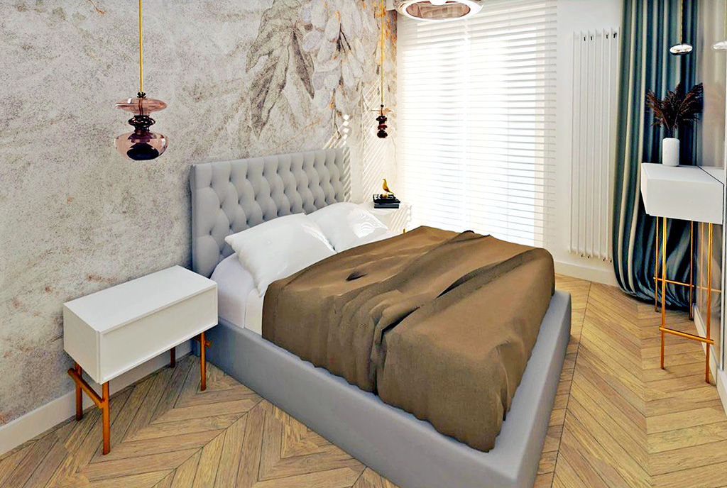 wytworna sypialnia w luksusowym apartamencie na sprzedaż Krynica Morska