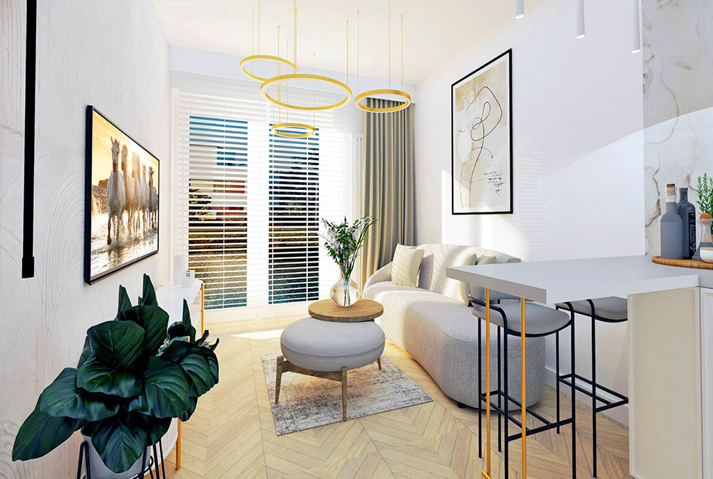 elegancki salon w ekskluzywnym apartamencie do sprzedaży Krynica Morska
