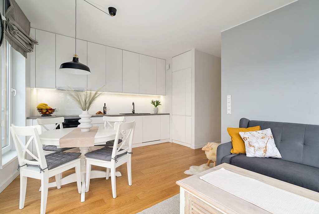 widok na aneks kuchenny w ekskluzywnym apartamencie do sprzedaży Poznań (okolice)