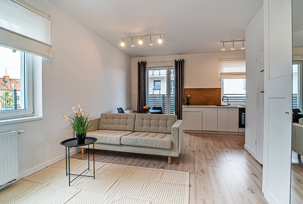 imponujący pokój dzienny w luksusowym apartamencie na wynajem Bolesławiec