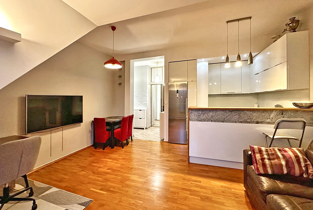 widok na aneks kuchenny w luksusowym apartamencie do wynajmu Wrocław