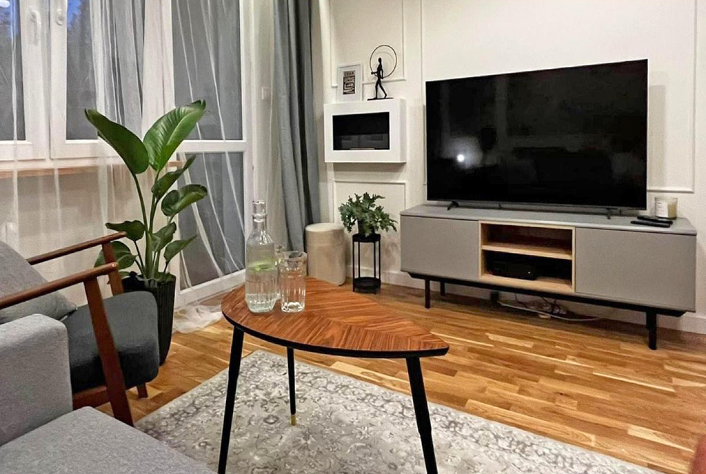 zbliżenie na pokój dzienny w luksusowym apartamencie na sprzedaż Chełm