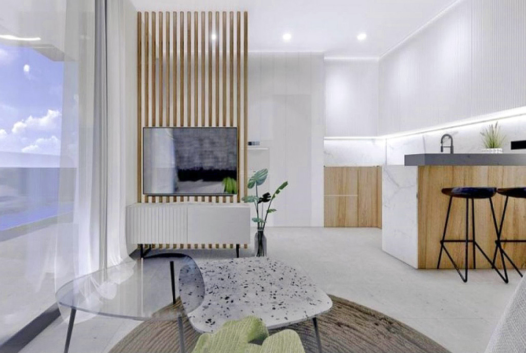zbliżenie na salon w luksusowym apartamencie na sprzedaż Hiszpania (San Pedro del Pinatar, Lo Pagan)