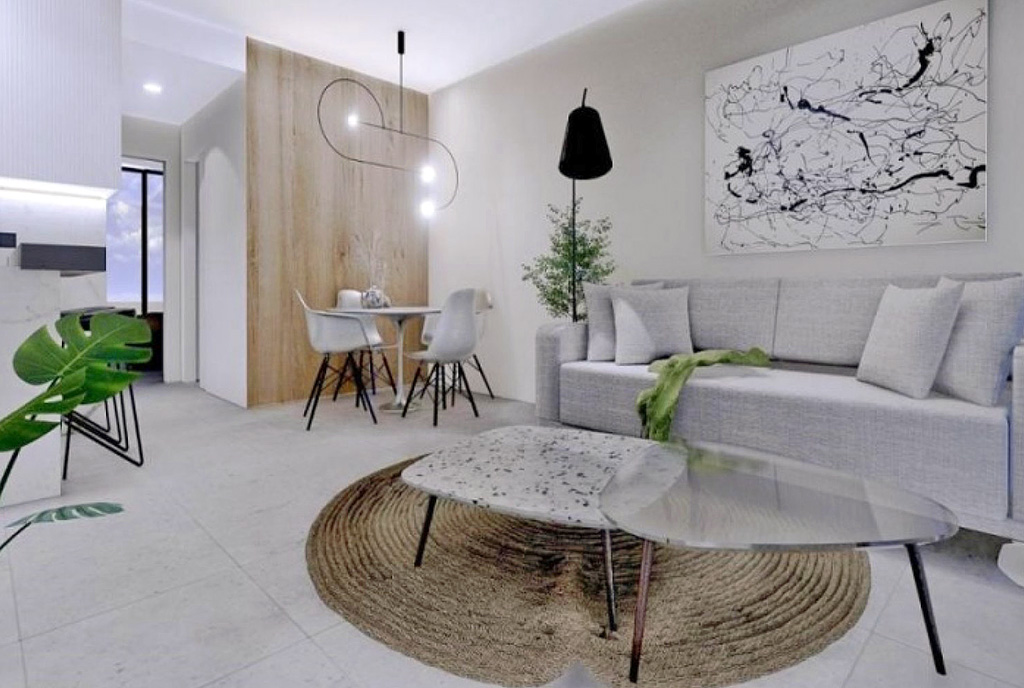 na pierwszym planie jadalnia w ekskluzywnym apartamencie na sprzedaż Hiszpania (San Pedro del Pinatar, Lo Pagan)