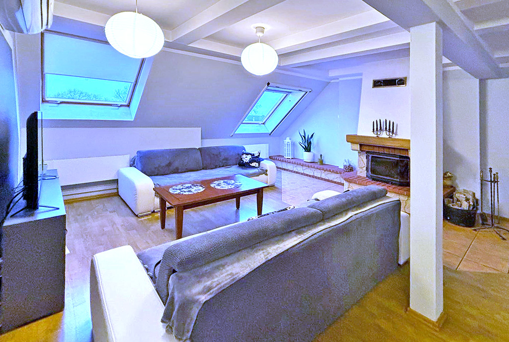 salon z kominkiem w ekskluzywnym apartamencie do sprzedaży Szczecin (okolice)