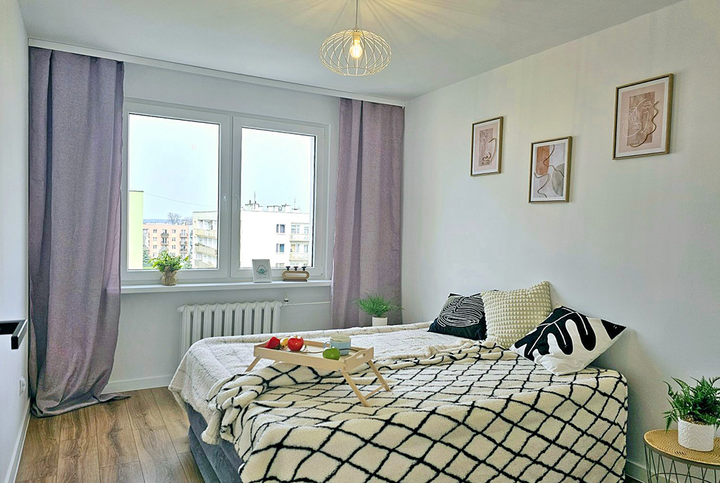 kameralna sypialnia w ekskluzywnym apartamencie na sprzedaż Wałbrzych (okolice)