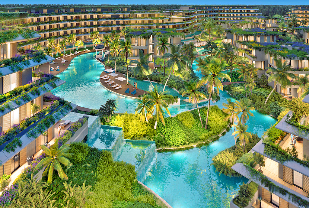 nowoczesne osiedle, na którym znajduje się luksusowy apartament do sprzedaży Dominikana (Bavaro)