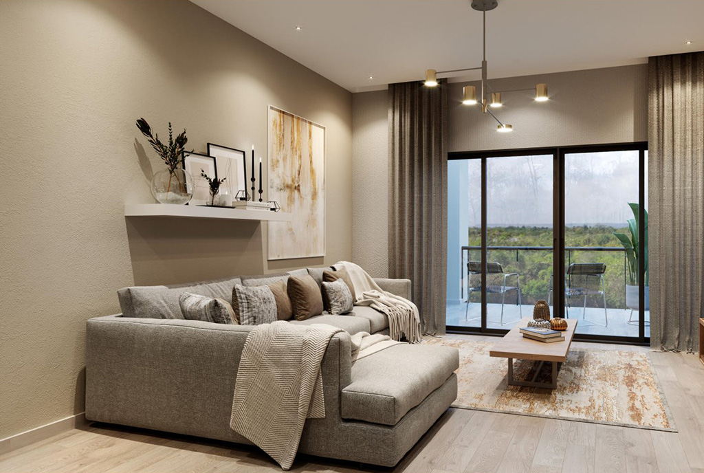 pokój dzienny w luksusowym apartamencie na sprzedaż Dominikana (Punta)