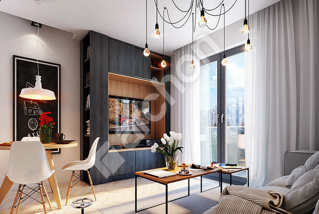 nowoczesny salon w ekskluzywnym apartamencie do sprzedaży Legnica (okolice)
