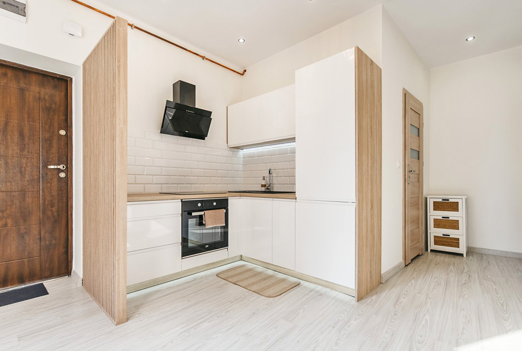zabudowana kuchnia w luksusowym apartamencie do wynajmu Kalisz