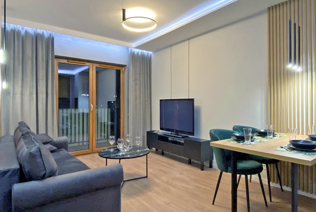 fragment salonu w luksusowym apartamencie do wynajmu Katowice