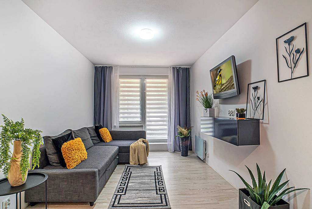 imponujący salon w ekskluzywnym apartamencie do wynajęcia Legnica okolice