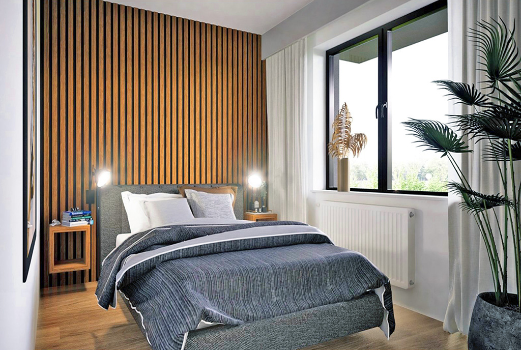 kameralnie zaaranżowana sypialnia w luksusowym apartamencie na sprzedaż Bydgoszcz (okolice)