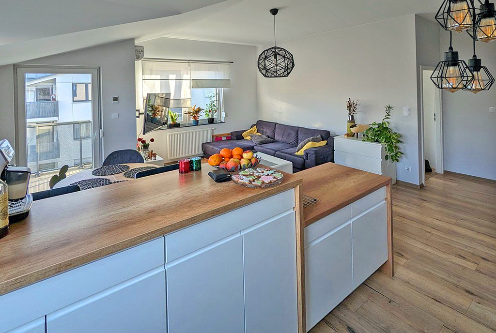 zbliżenie na aneks kuchenny w luksusowym apartamencie do sprzedaży Głogowa (okolice)