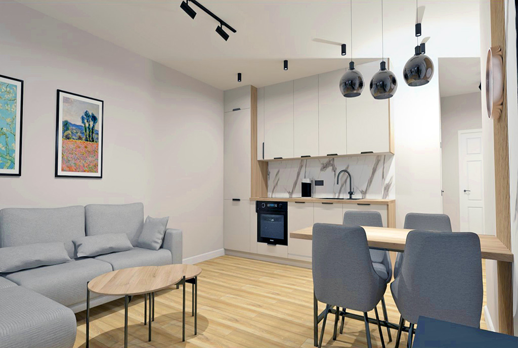 minimalistyczna kuchnia w ekskluzywnym apartamencie na sprzedaż Elbląg (okolice)