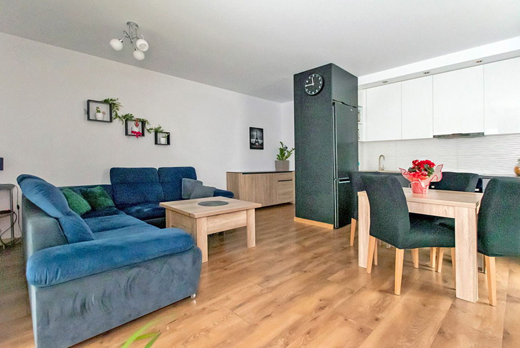 przeciwległa strona pokoju dziennego w luksusowym apartamencie na sprzedaż Elbląg