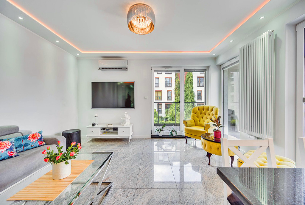 gustowny salon w luksusowym apartamencie na sprzedaż Gdańsk
