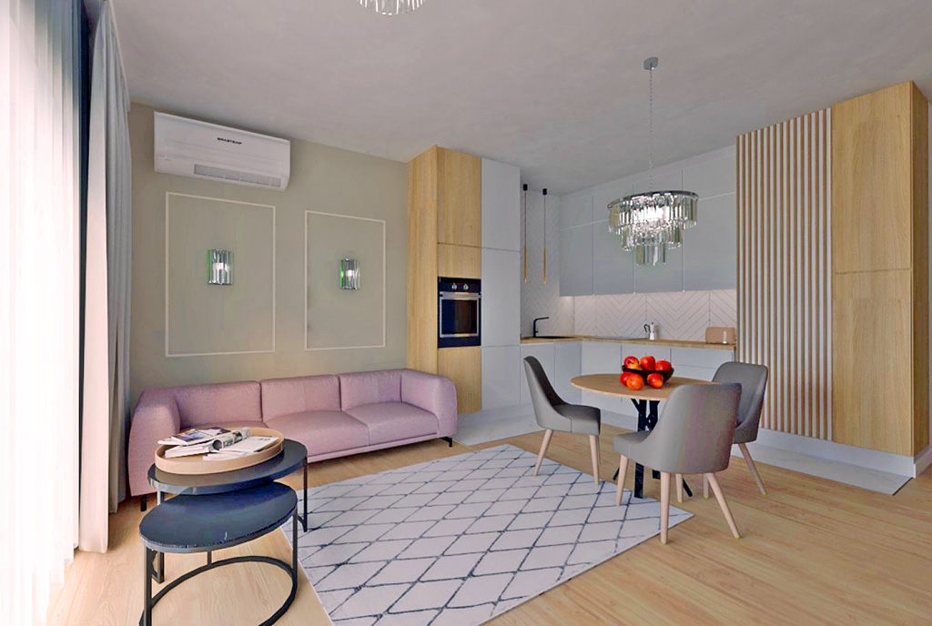 perspektywa nowoczesnej kuchni w luksusowym apartamencie do sprzedaży Wałbrzych (okolice)