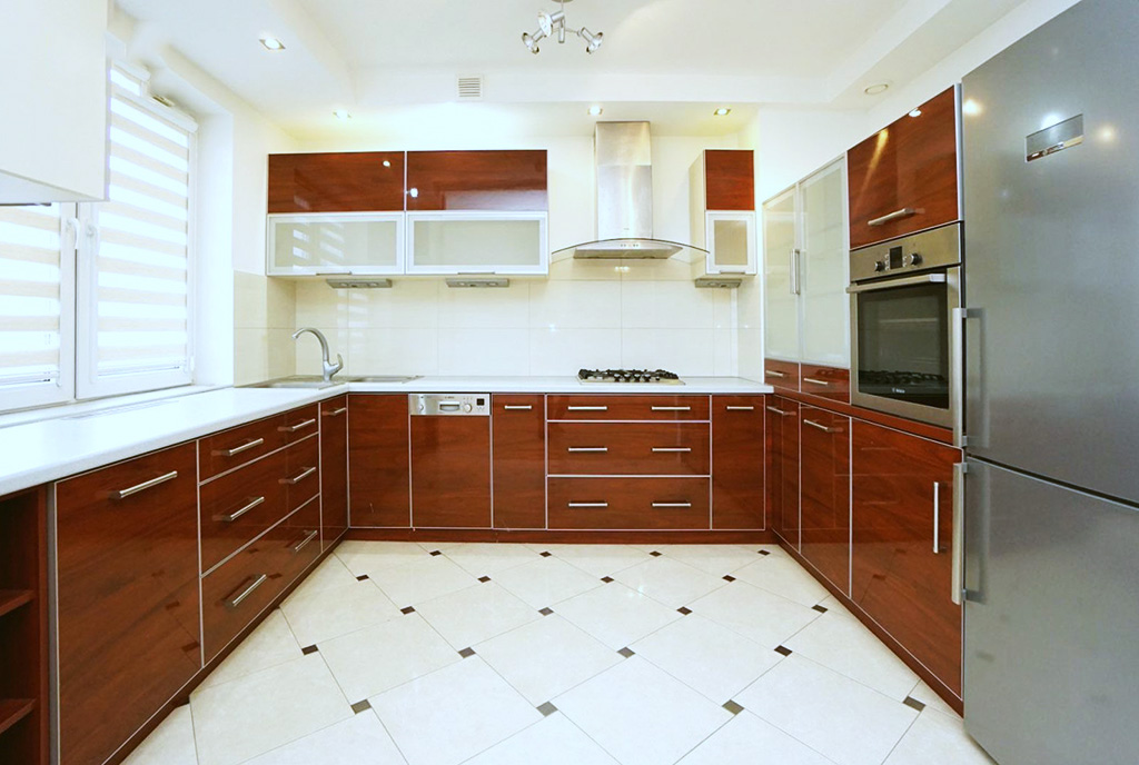widok na kuchnię w luksusowym apartamencie do wynajmu Konin