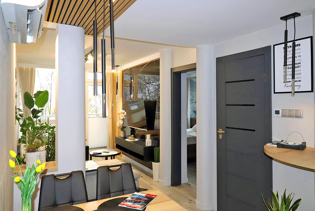 zaprojektowane w nowoczesnym stylu wnętrze ekskluzywnego apartamentu do sprzedaży Bielsko-Biała (okolice)