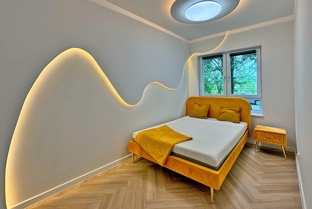elegancka sypialnia w ekskluzywnym apartamencie na wynajem Szczecin