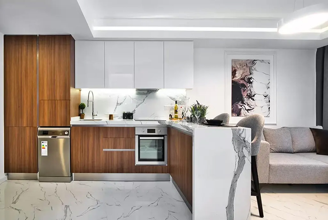futurystyczna kuchnia w luksusowym apartamencie na sprzedaż Cypr (Iskele)