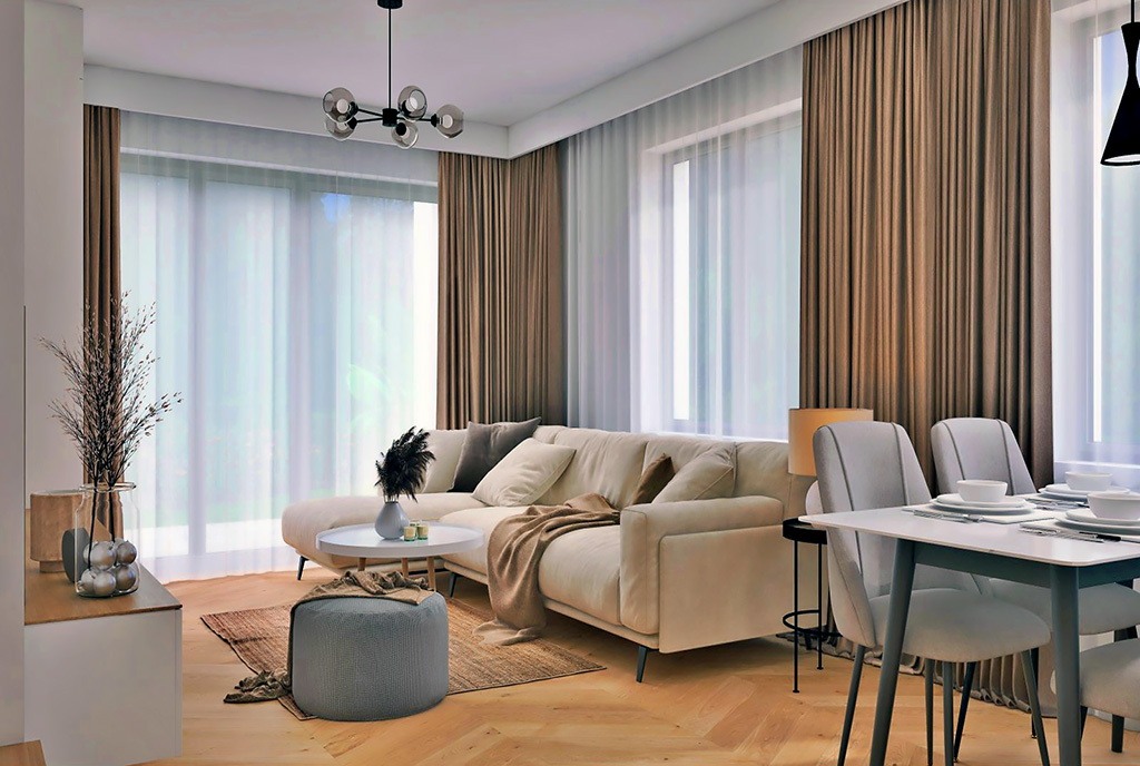 estetyczna aranżacja pokoju dziennego w luksusowym domu na sprzedaż Gorzów Wielkopolski (okolice)