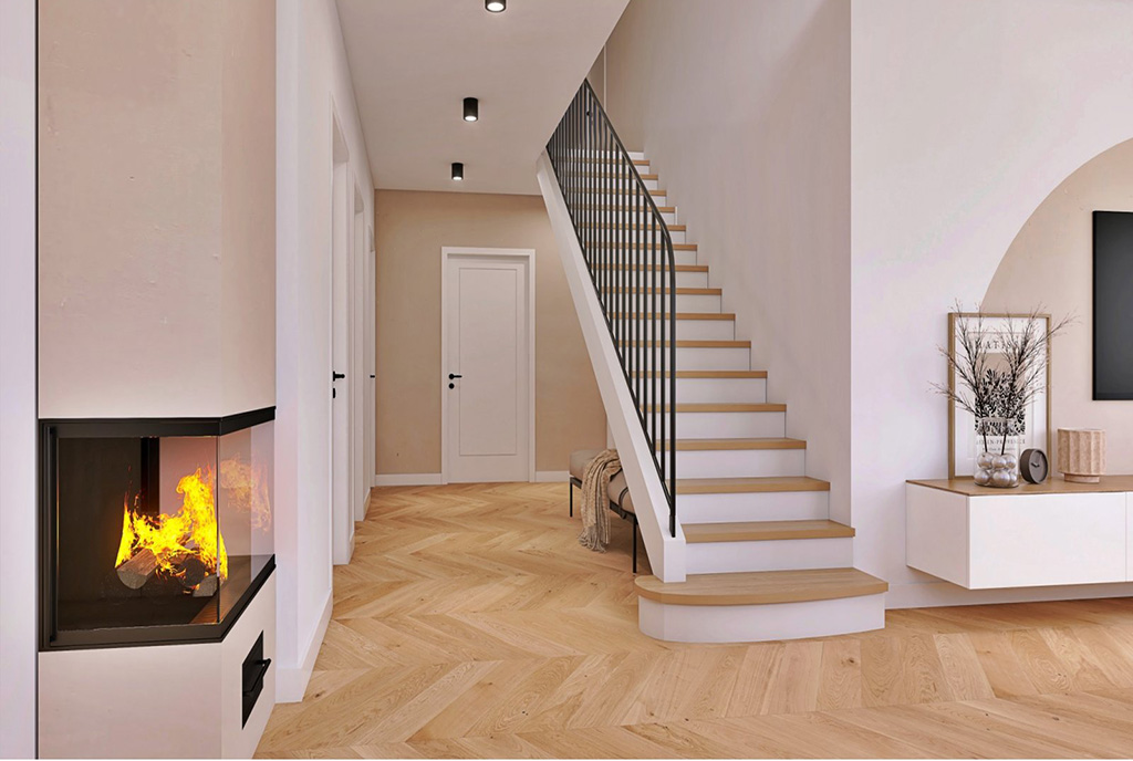 schody prowadzące na górną kondygnację w ekskluzywnym domu na sprzedaż Gorzów Wielkopolski (okolice)