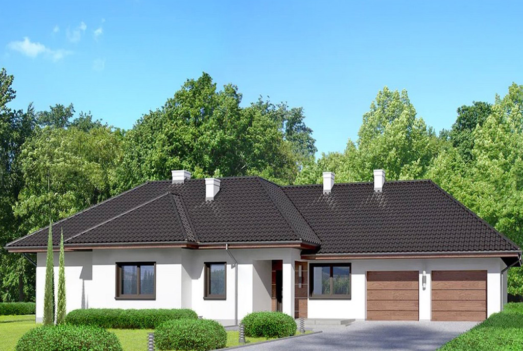 widok od przodu na luksusową willę na sprzedaż Mazury