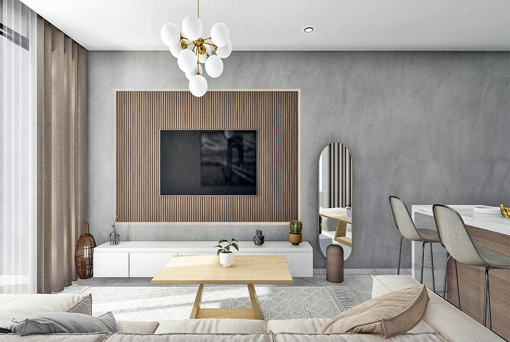 zbliżenie na salon w luksusowym apartamencie na sprzedaż Cypr (Iskele)