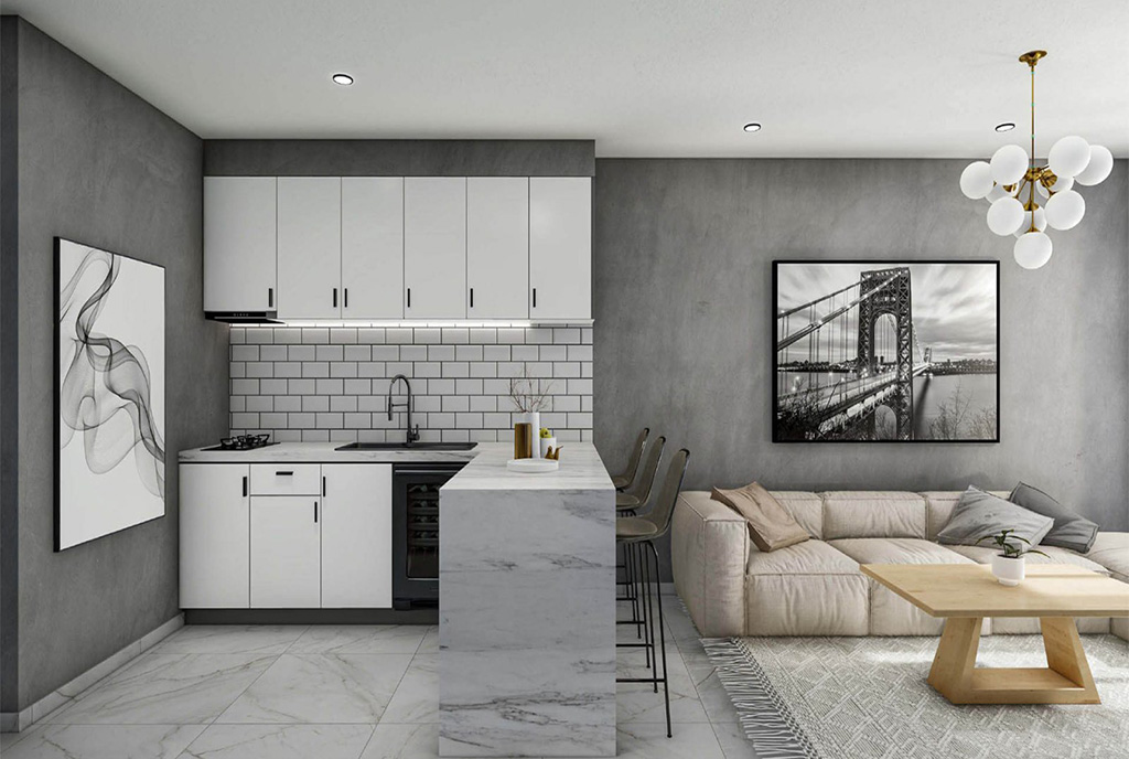 po lewej kuchnia w ekskluzywnym apartamencie na sprzedaż Cypr (Iskele)