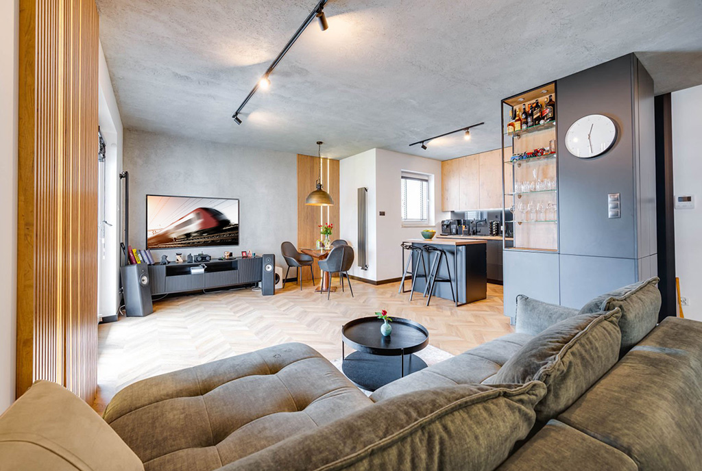 nowoczesny salon w ekskluzywnym apartamencie do sprzedaży Gdańsk