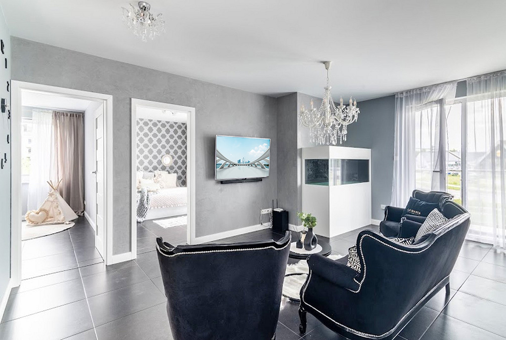 elegancki pokój gościnny w luksusowym apartamencie na sprzedaż Gdynia (okolice)