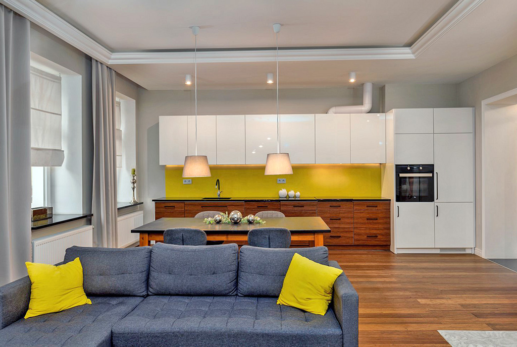 efektowne oświetlenie kuchni w luksusowym apartamencie na sprzedaż Wałbrzych (okolice)