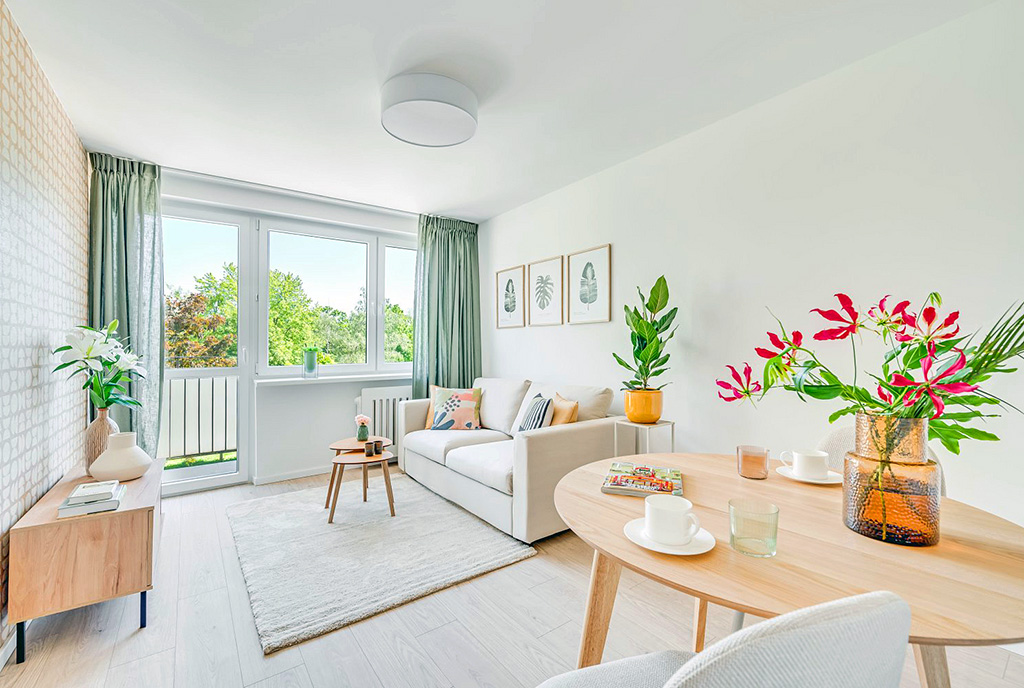 jasne i słoneczne wnętrze ekskluzywnego apartamentu do sprzedaży Gdańsk