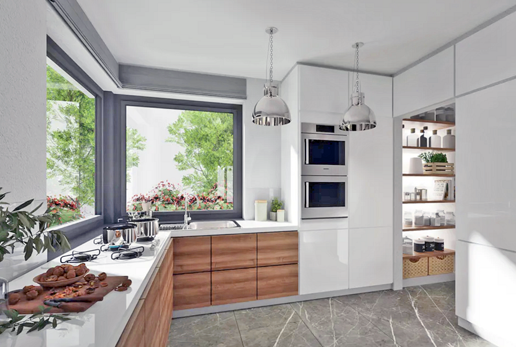 widok na kuchnię w luksusowej willi na sprzedaż Szczecin (okolice)