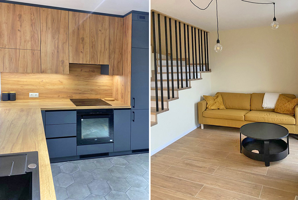 po lewej kuchnia, po prawej korytarz w ekskluzywnym apartamencie na sprzedaż Piotrków Trybunalski (okolice)