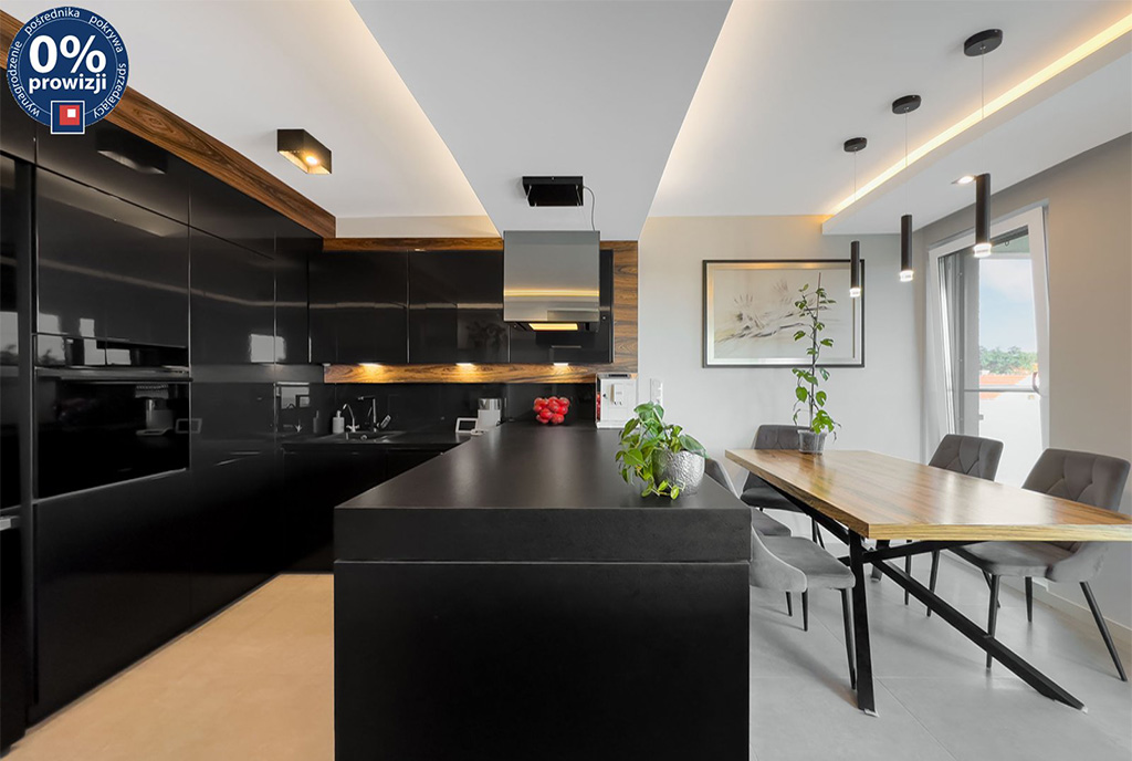 czarny kolor w kuchni luksusowego apartamentu na sprzedaż Katowice (okolice)