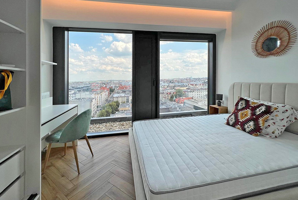 zaciszna sypialnia w ekskluzywnym apartamencie na sprzedaż Katowice