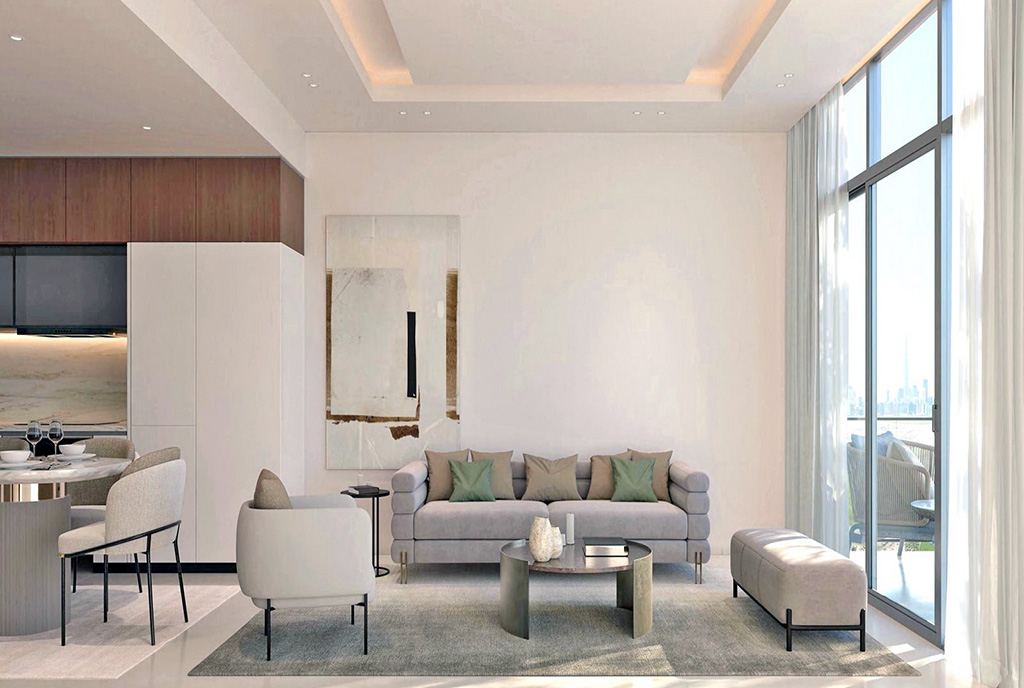 słoneczny salon w luksusowym apartamencie na sprzedaż Zjednoczone Emiraty Arabskie (Dubaj)
