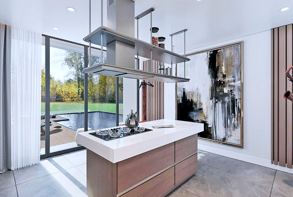 widok na kuchnię w ekskluzywnej willi na sprzedaż Cypr (Iskele Yeni Boazici)