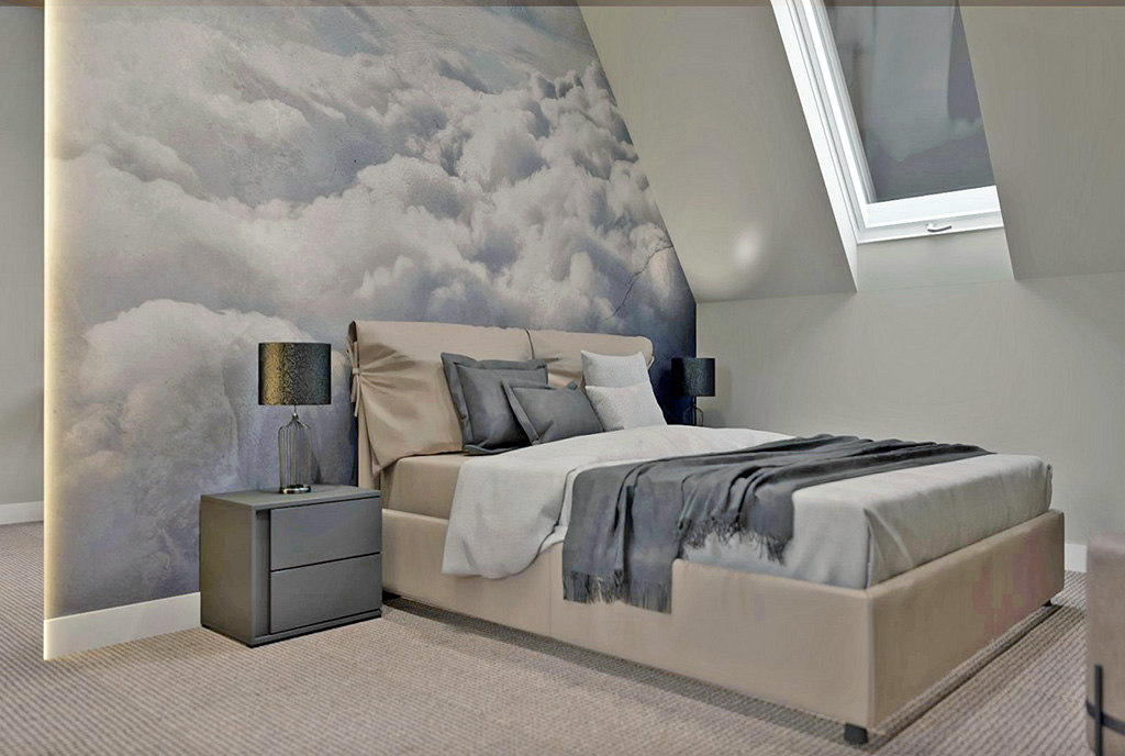 zaciszna sypialnia w ekskluzywnej willi na sprzedaż Warszawa (okolice)