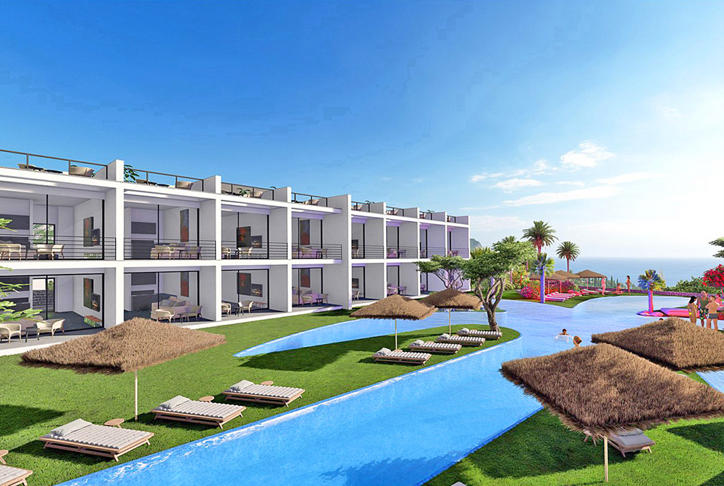 widok na osiedle, gdzie znajduje się oferowany do sprzedaży ekskluzywny apartament Cypr (Esentepe)