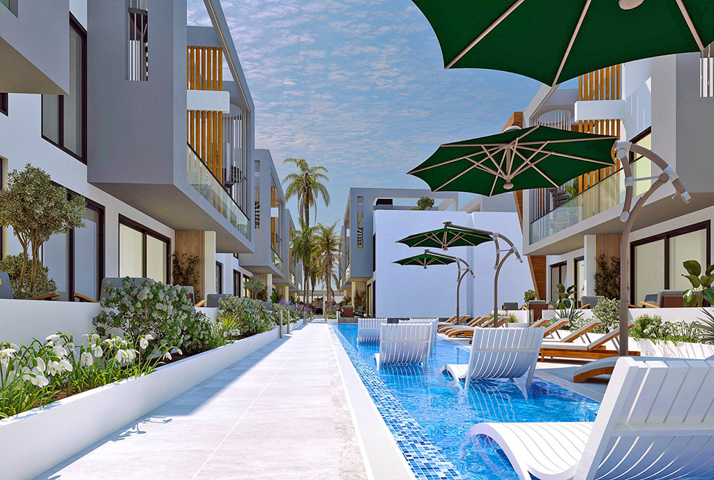 olbrzymi taras z basenem przy luksusowym apartamencie na sprzedaż Cypr (Famagusta)